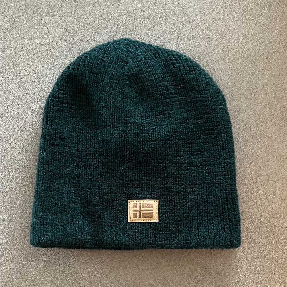 Dark Green Wool Beanie with Norway Patch